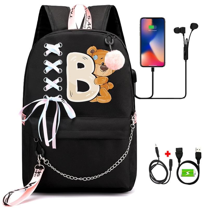 Batoh Little Bear s 26 anglickými písmeny pro děti Zpátky do školy pro chlapce Dívka Kreslená taška na knihy Kawaii Studentská školní taška