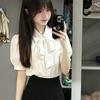 Korean Short-sleeved Streamer Bow Top White Shirt Women's Summer New Versatile Loose and Thin Temperament Shirt