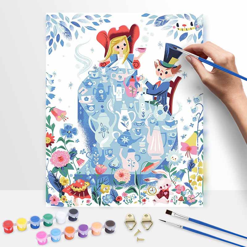Disney Oil Painting Kit Mad Hatter Tea Party Home Bedroom Wall Decor Handmade Gift 20x30cm