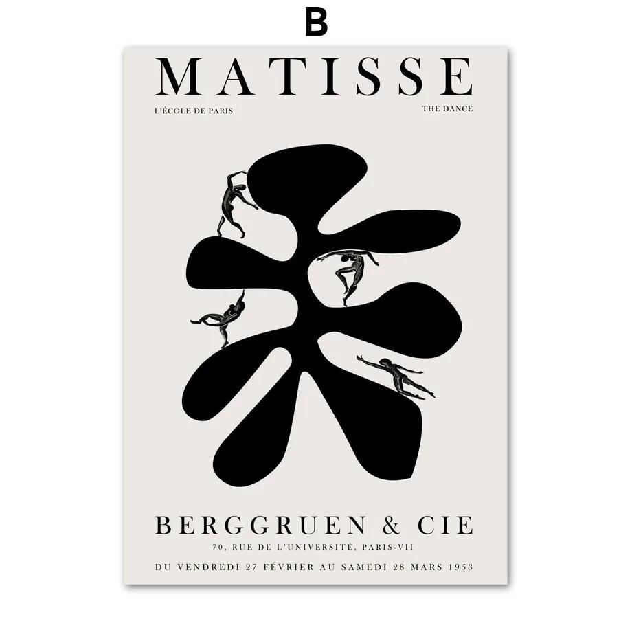 Abstraktes Schwarzes Matisse Blatt Boho Linien Retro Wandkunst Leinwandgemälde Poster und Drucke Wandbilder für Wohnzimmerdekor