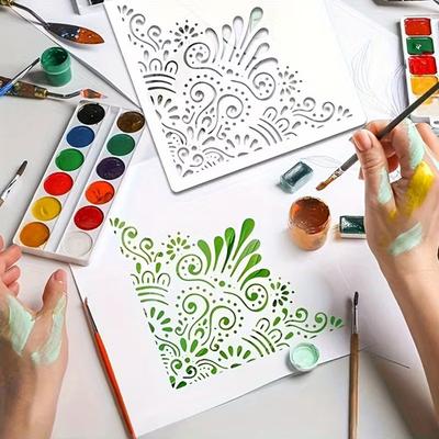 Painting Stencil Set 11.8 Inch Large Reusable PVC Templates with Geometric Floral Patterns Decorative Wall Stencil for DIY Art & Home Decor