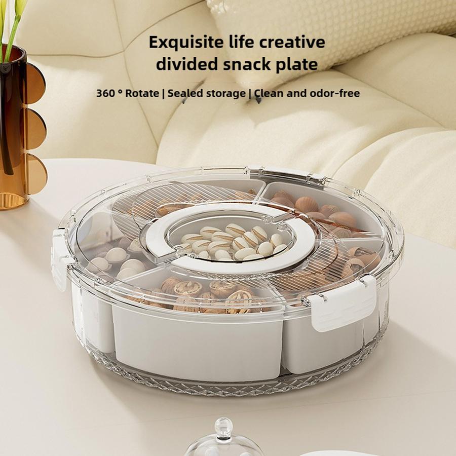 Rotation Divided Serving Tray with Lid and Handle,Large Snack Spinner,Snackle Box Container, Multi-Purpose Food Platter