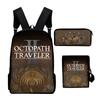 Classic Octopath Traveler Game 3D Print 3pcs/Set pupil School Bags Laptop Daypack Backpack Inclined shoulder bag Pencil Case