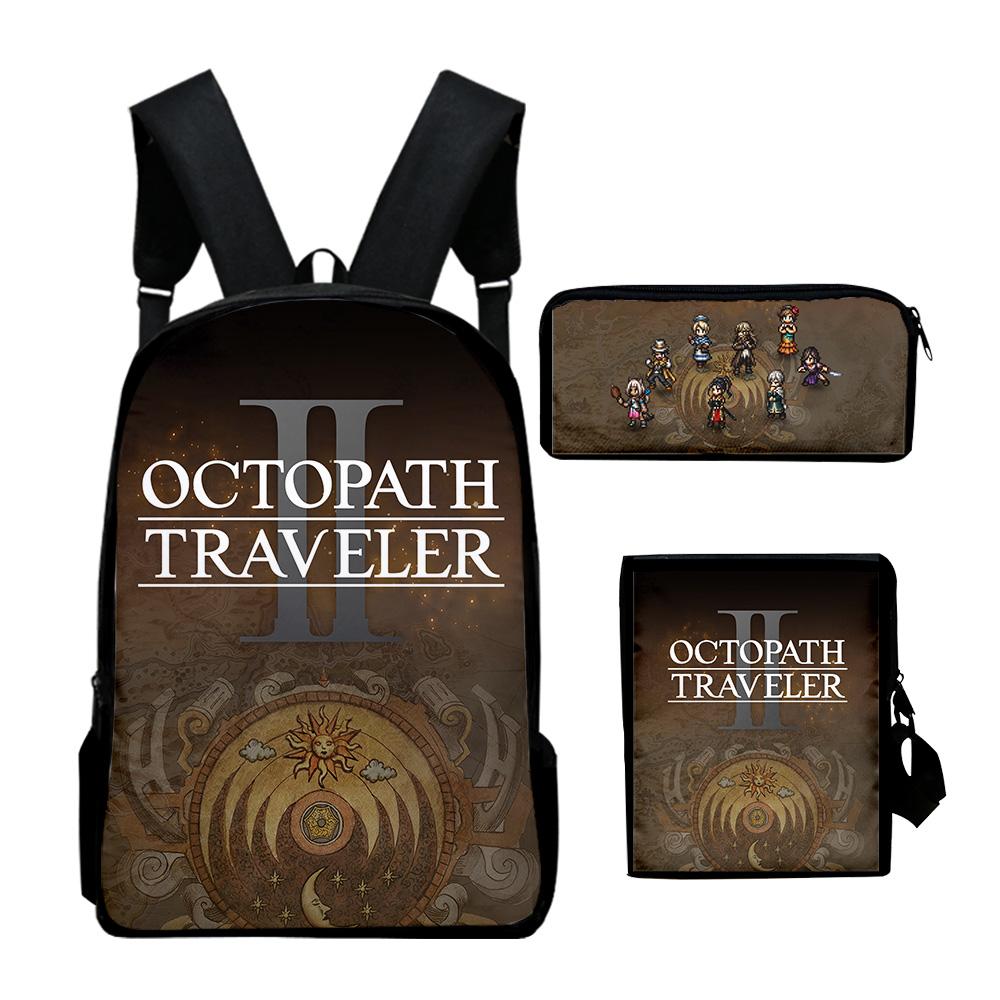 Classic Octopath Traveler Game 3D Print 3pcs/Set pupil School Bags Laptop Daypack Backpack Inclined shoulder bag Pencil Case