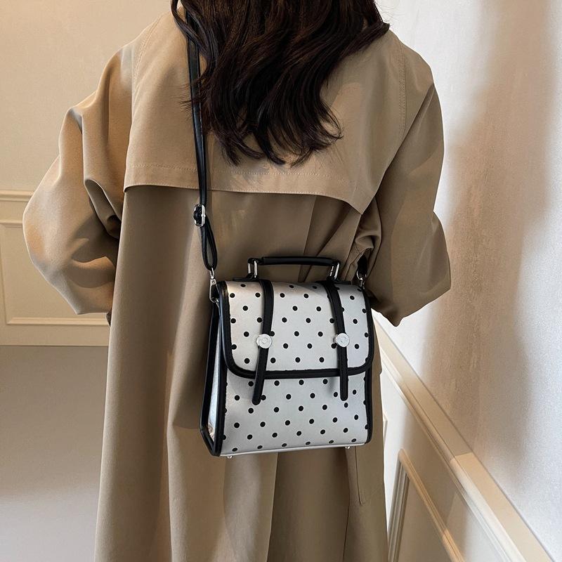 

2025 новая маленькая свежая и милая сумка-рюкзак женская в горошек многоцелевая сумка универсальная контрастного цвета на плечо сумка-мессенджер 20*8*20 серебряный