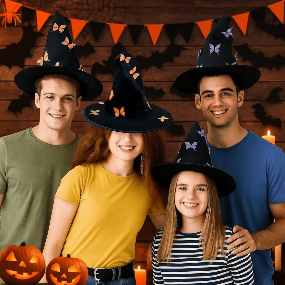 Colorful Butterfly Wizard Cap Velvet Halloween Black Cap Halloween Witch Hat Halloween Party