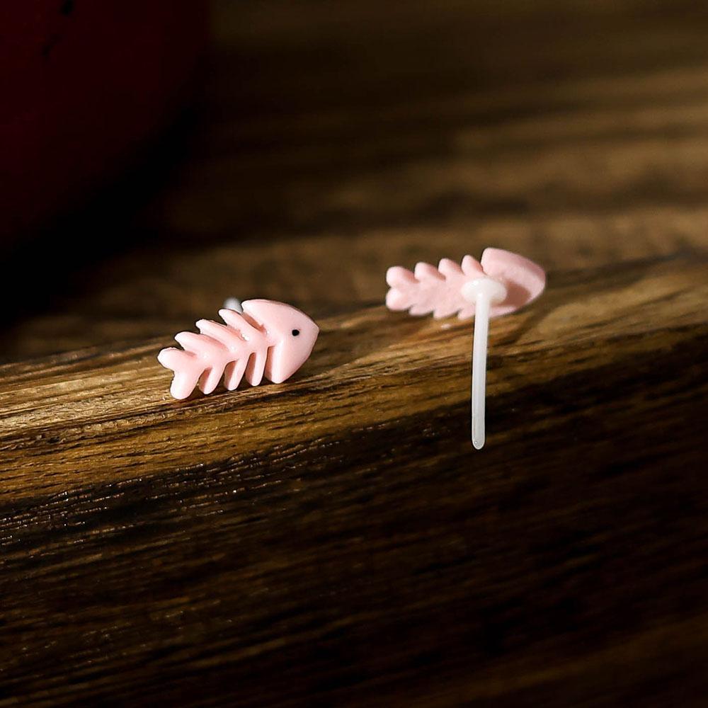 Bioceramic Heart Fishbone Mini Stud Earrings For Women Allergy Prevention Piercing Ear Hole Jewelry