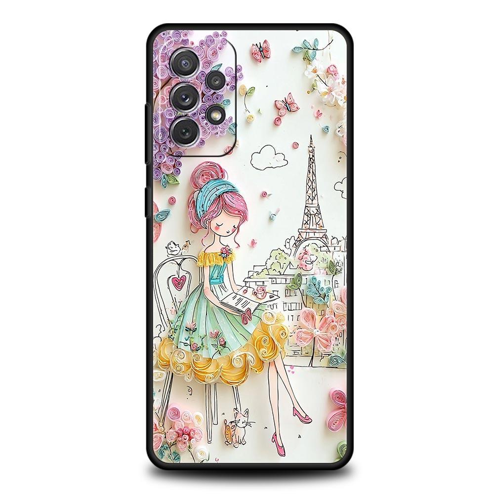 Cartoon-Mädchen-Handyhülle für Samsung Galaxy A55 A35 A15 A14 A13 A25 A54 A51 A71 A72 A73 A32 A52 A41 5G Weiche TPU-Schale Fundas Taschen