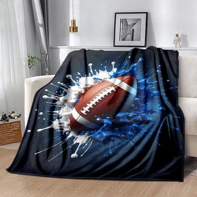 1pc Football Printing Lightweight Flannel Blanket, Comfortable and Warm Blanket, for Camping Sofa Bed and Couch Office, In All Seasons