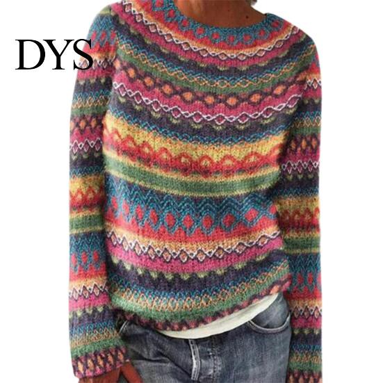Graphic Print Top Women Sweater Round Neck Long Sleeve Pullover Jumper Loose Fit Thick Warm Knitwear Daily Wear Slim Casual