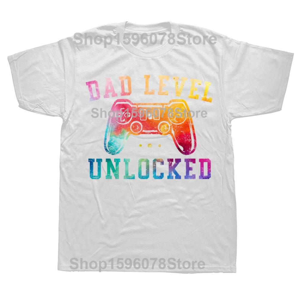 Funny Dad Level Unlocked New Dad To Be Gifts Gamer Father's Day T Shirts Streetwear Short Sleeve Birthday Gifts T-shirt Men