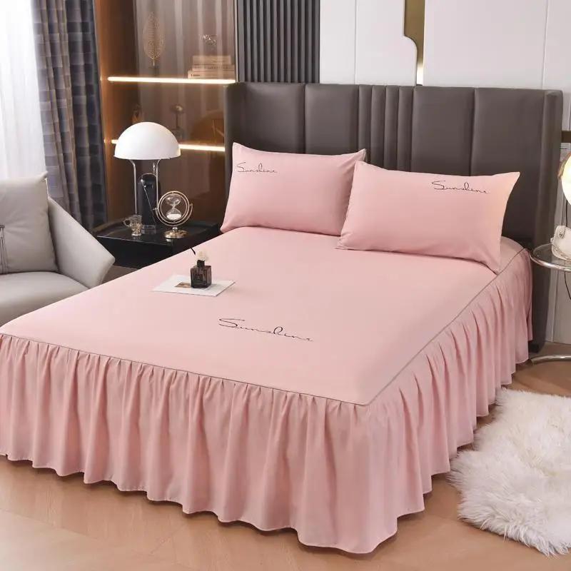 3Pcs Skin Friendly Bed Skirts Full Set Thick Raised Lace Bed Sheets Non Slip Covers for Tatami Mats