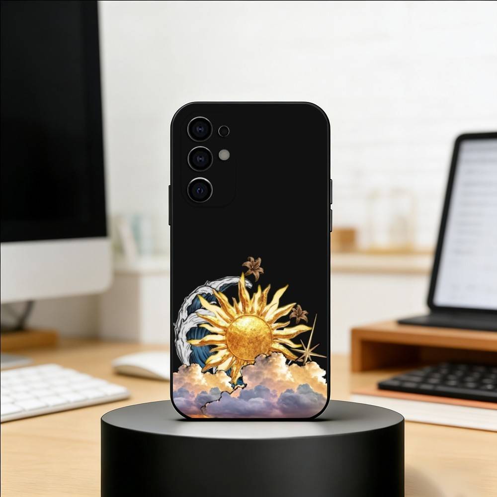 Sun Moon Phone Case For Samsung S25,S24,S21,S22,S23,S30,Ultra,S20,Plus,Fe,Soft Silicone Black Cover