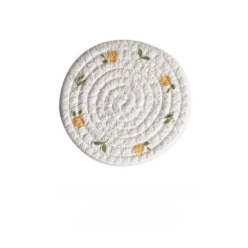 Creative printing braided rope coaster round household dishes heat insulation pot mat