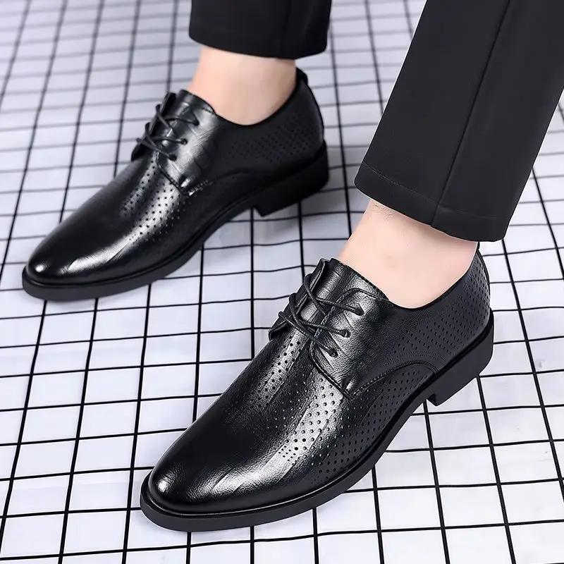 Cowhide Breathable In Summer Casual Business Men's Formal Shoes Suit Party Low Price Luxury Designer 2024 Style Social Shoe Male