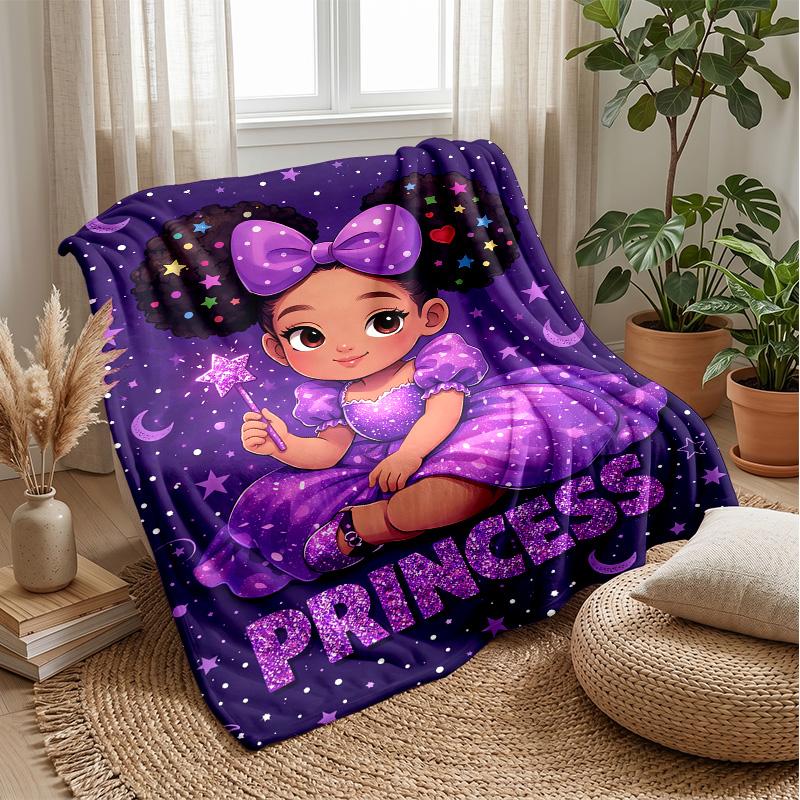 Purple Hair Princess in Blue Gown Theme blanket Lightweight Warm Flannel Blanket Decorative Throw Blanket for Home Decoration