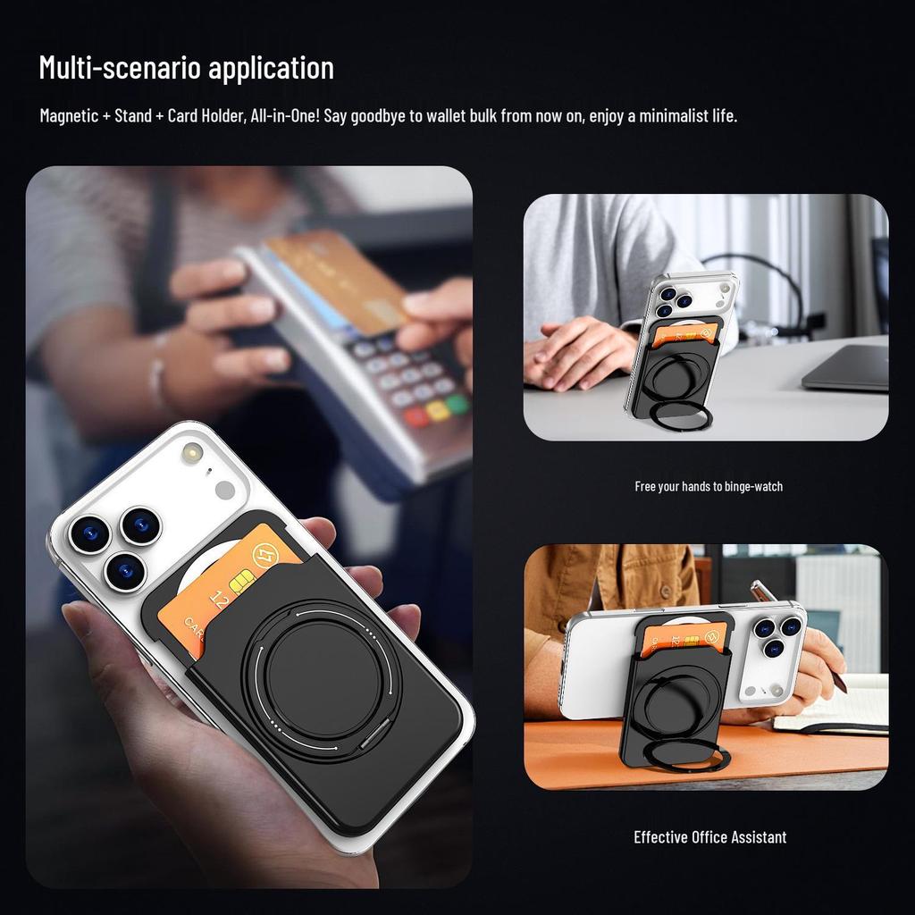 MagSafe Card Holder with 360° Rotating Bracket for iPhone