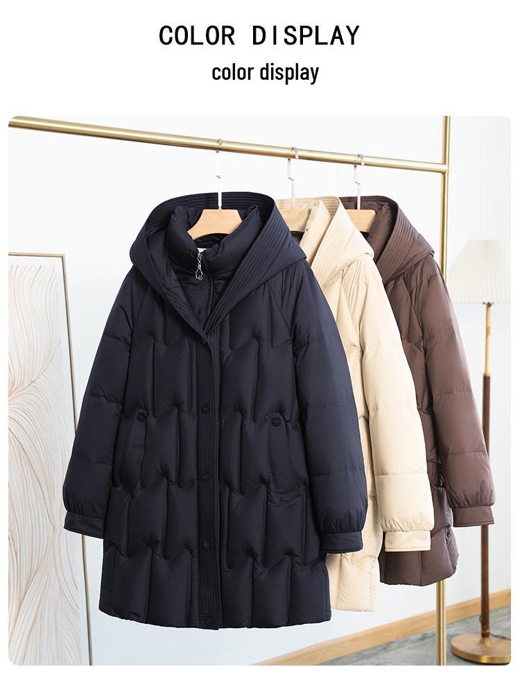 Stylish Temperament Down Jacket: Thickened Mid-Length Winter Coat for Middle-Aged & Elderly Women