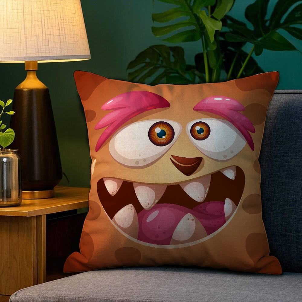 Funny Little Monster Pillow Case Plush Fabric Soft Double Sided Print Home Sofa High Quality Cushion Cover Throw