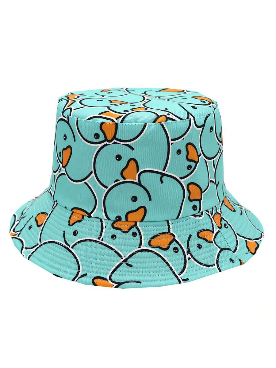 Casual Cartoon Duck Print Bucket Hat Unisex Sun Protection Outdoor Hat