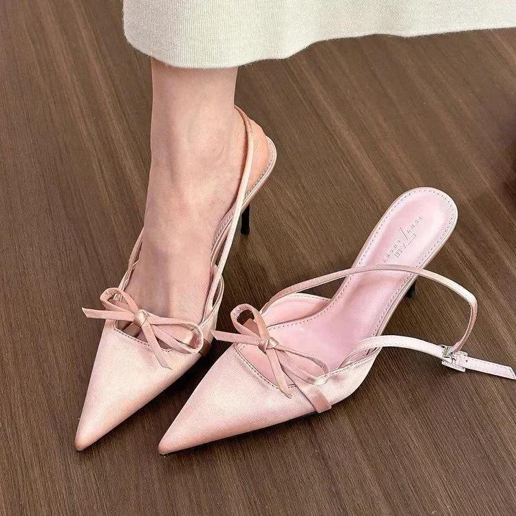 Fashion Pointy Single-shoe Women 2025 New Spring Stiletto Sandals French with Skirt Temperament Pink High Heels  Kawaii Shoes