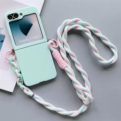 För Samsung Galaxy Z Flip 7 6 5 4 3 Zflip7 Z Flip6 Crossbody-snodd Godisfärgat Vikbar Telefonfodral Stötsäkert Mjukt Skydd