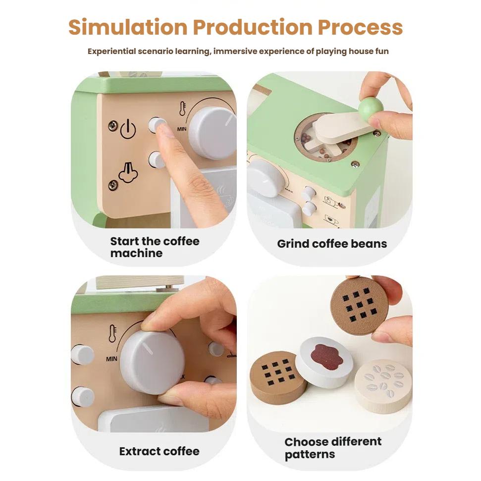 Wooden Coffee Machine Toys for Kids Simulation Kitchen Toys Pretend PlayPlay Kitchen Accessories for Girls & Boys
