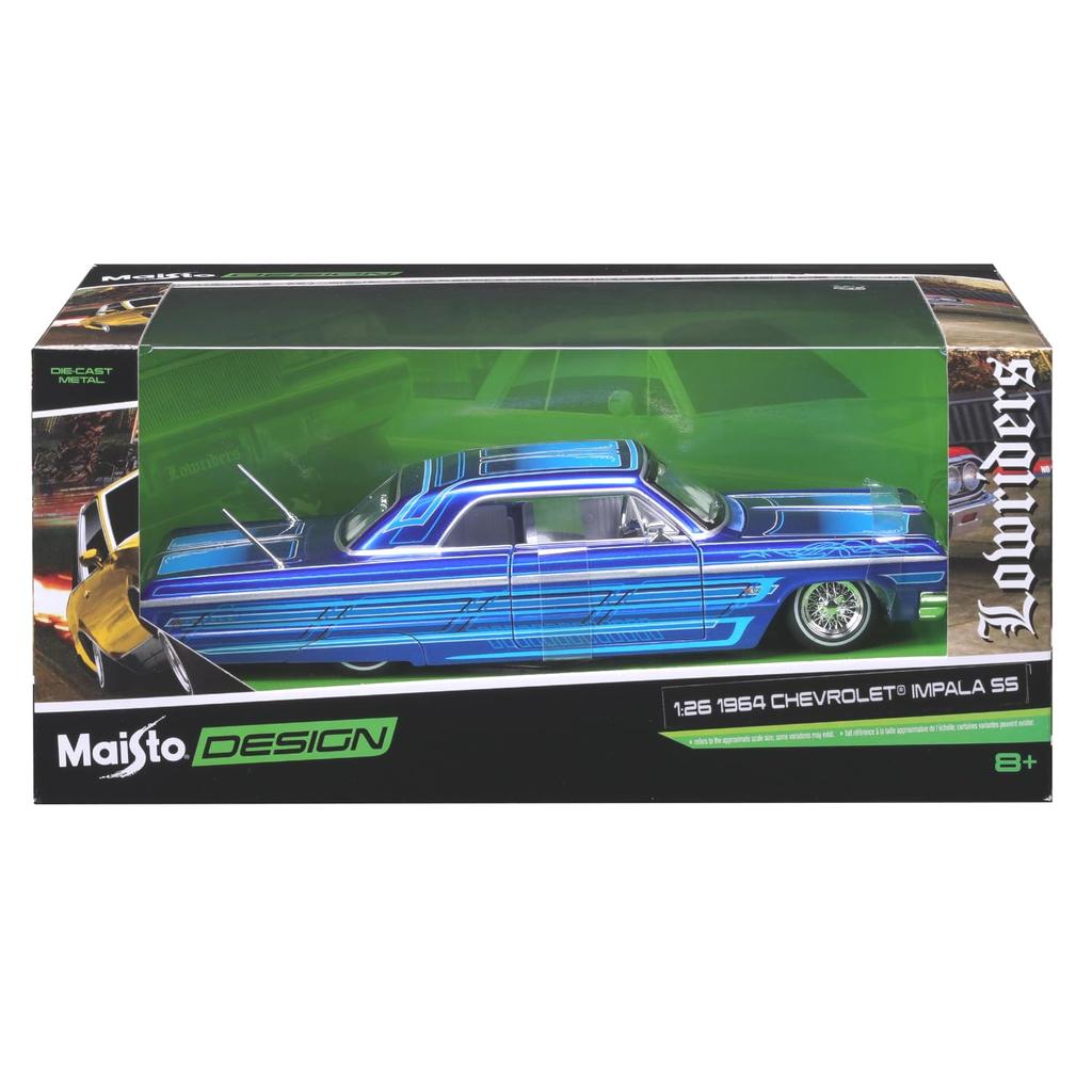 Maisto 1/26 Scale Chevrolet Impala 1964 Blue Custom Lowriders Series / Diecast Model Car, Finished Product 32547