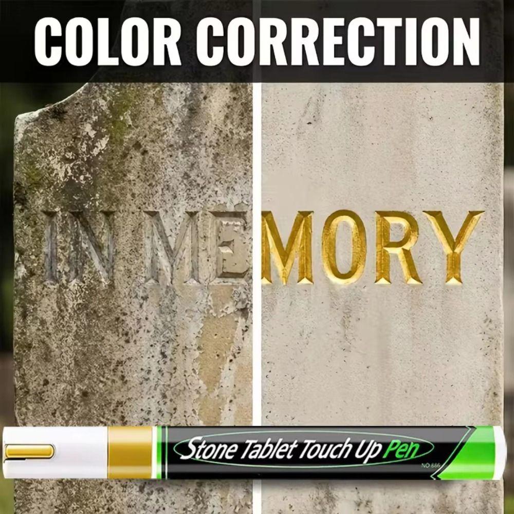 Gold Color Tombstone Touch Up Paint Pen Quick-Drying Oil-Based Tombstone Inscription Pen Extra Large Capacity Weather Resistant