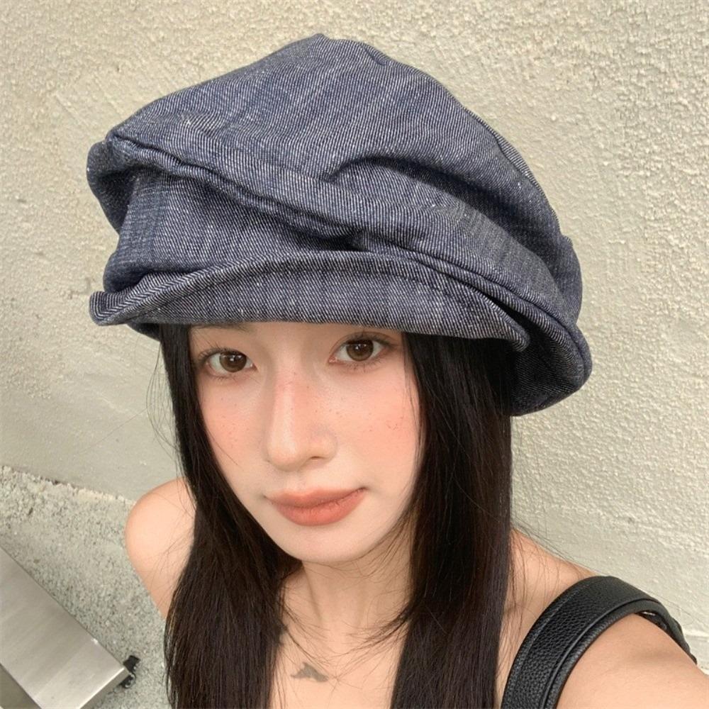 Japanese Denim Beret Cloth Pleated Painter Hat Vintage Octagonal Cap  Outdoor
