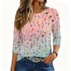 Women 3/4 Sleeve Crew Neck Button Decor Top Floral Pattern Casual Loose Fit Soft Fabric Pullover Shirt for Daily Wear