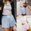 Women Striped Shorts, Elastic Waist Casual Shorts Summer Streetwear for Daily Date