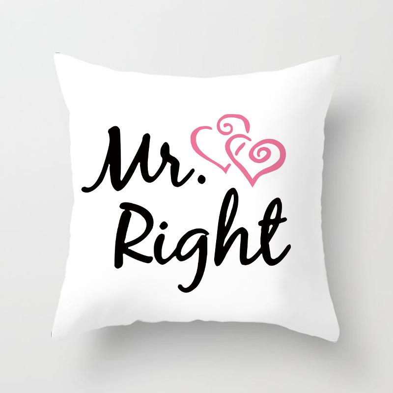Modern Simple Style Letter Pattern Pillowcase Wedding MRSMR Couple Peach Leather Velvet Pillowcase