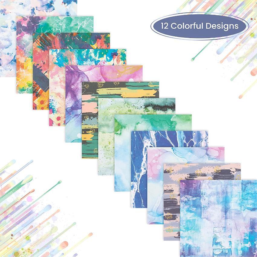 Scrapbooking Paper,Pack of 24 Sheets Designer Paper Pad Scrapbook Pages 6x6 Inches Single-Sided Watercolor Texture