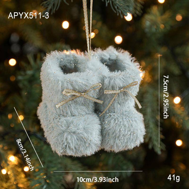 Christmas Decoration Mini Shoes Hanging Ornament Knitted Plush Shoes Pendant for Christmas Tree, Mini Christmas Ornament