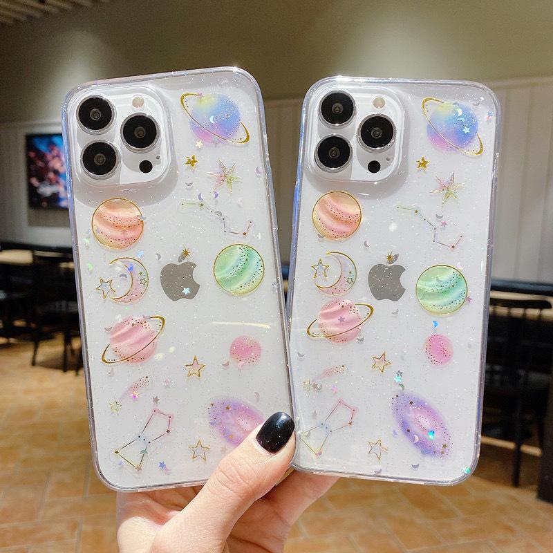 Small Fresh and Creative Transparent Glitter Starry Sky Mobile Phone Case for IPhone17promax Female Model for Apple 16plus