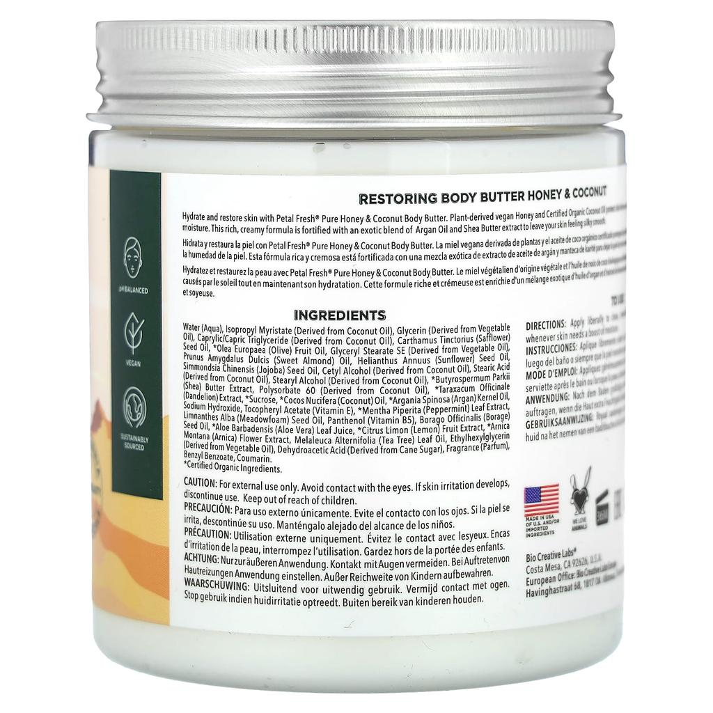 Petal Fresh Pure, Restoring Body Butter, Honey and Coconut, 8 Oz (237 Ml)