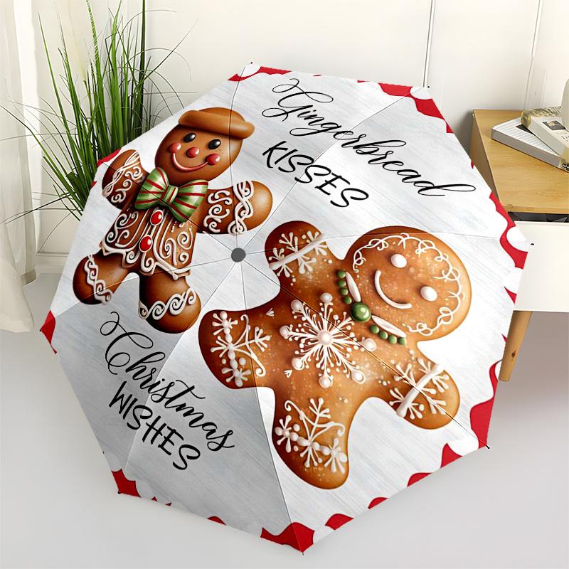 

Gingerbread Man Themed Travel Umbrella 8 Ribs Automatic Opening and Closing,Portable Folding Design,Compact and Stylish Umbrella Suitable