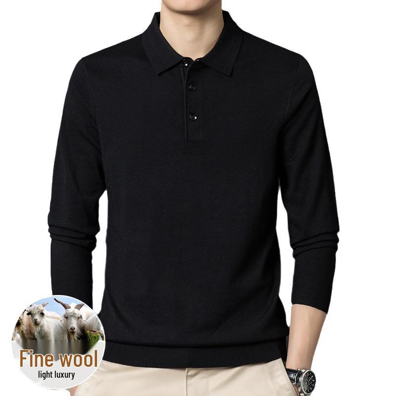 Men's Wool-Blend Cardigan: Solid Color Turn-Down Collar Knitted Sweater