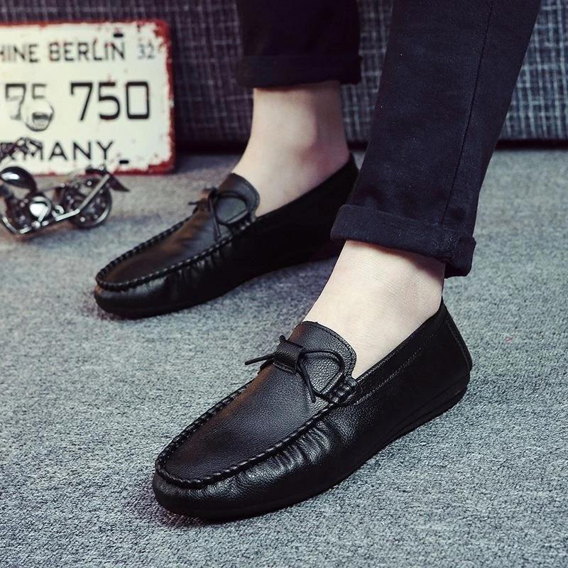 Black Breathable Man Casual Shoe Slip-on 2025 Trend Pu Elegant Classic Original Social Retro New In Common Leather Shoes for Men