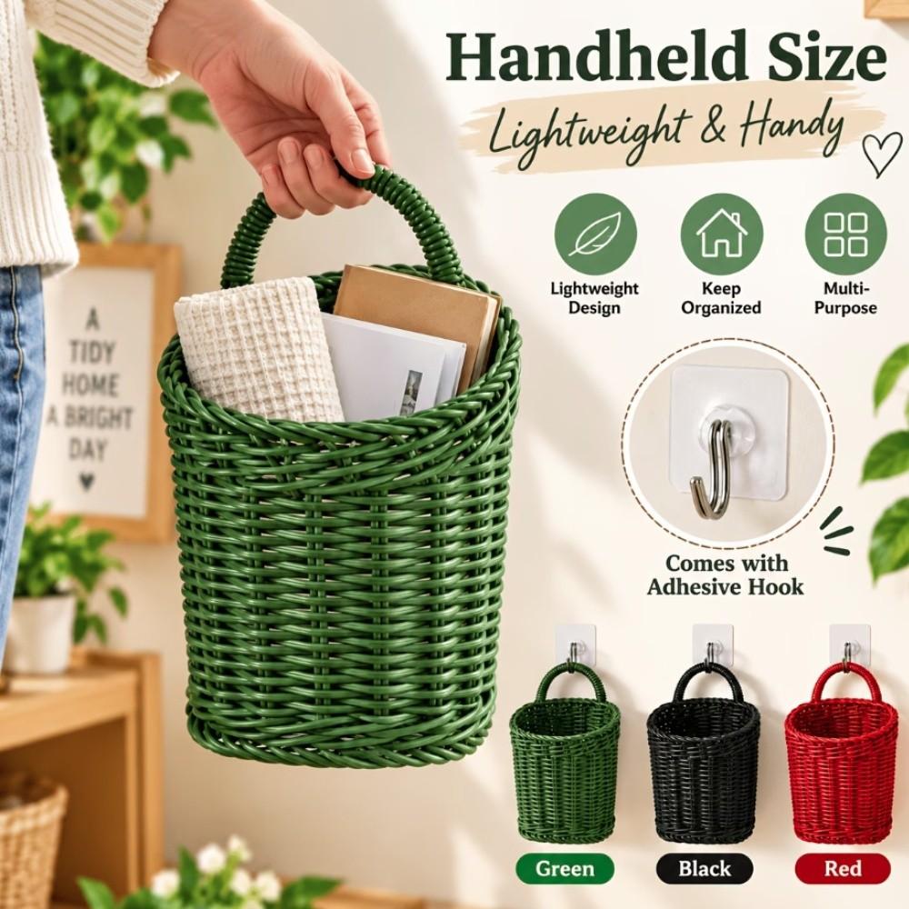 Imitation Rattan Woven Fruit Basket Wall Mounted Wall Basket Decor Camping
