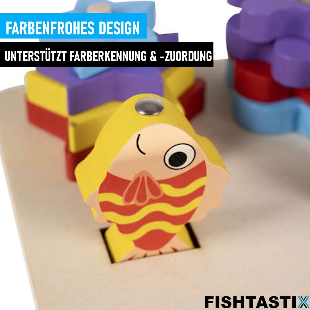 FISHTASTIX Magnetic Fishing Game Wooden Children Montessori Fishing Rod Fish Set