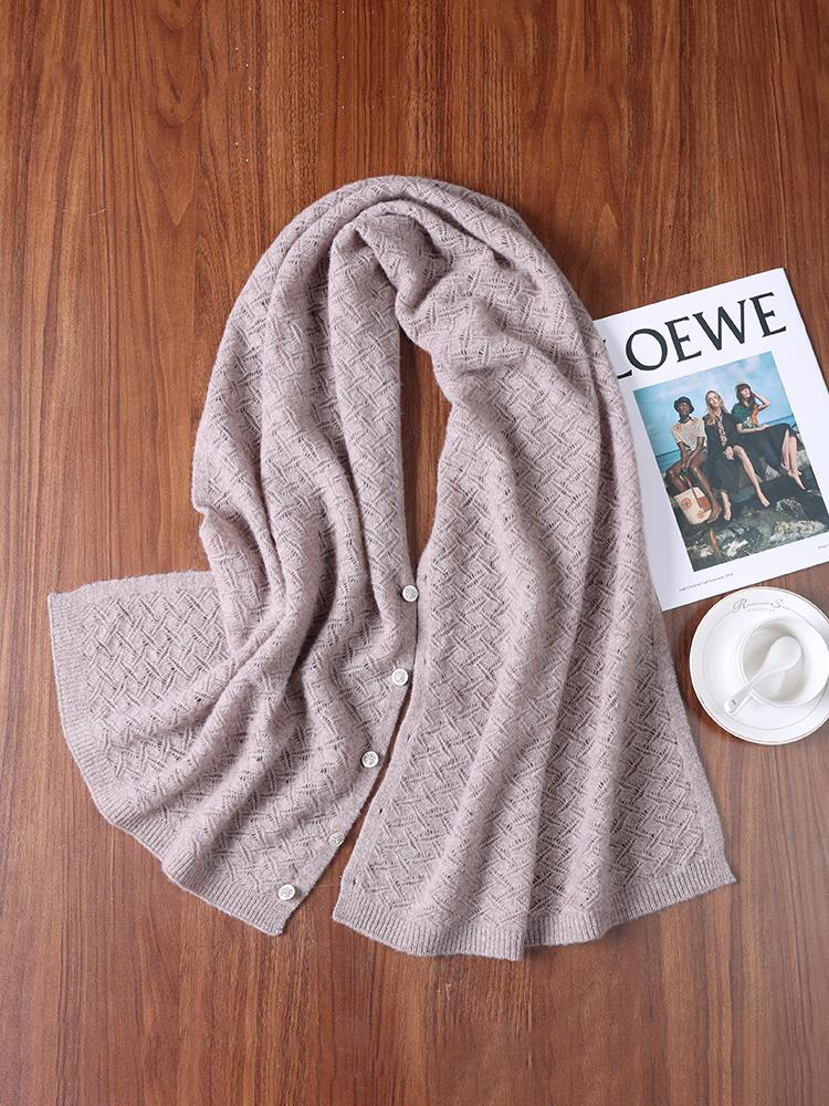 Ladies' 100% Wool Hollowed Out Shawl Scarf with Diamond Grid Thin Desig,breathable Multifunctional Cover Shirt Split Outer Layer