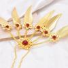 Ancient Thai Metal Leaves Hairpin Rhinestone Golden Hair Fork Retro U-shaped Hairpin  Party