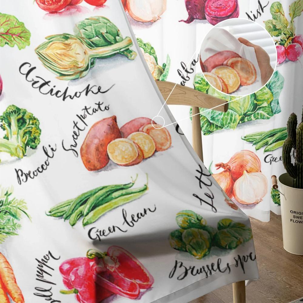 Watercolor Vegetable Texture Sheer Curtains for Bedroom Living Room Decoration Window Curtain Kitchen Tulle Voile Organza Drapes