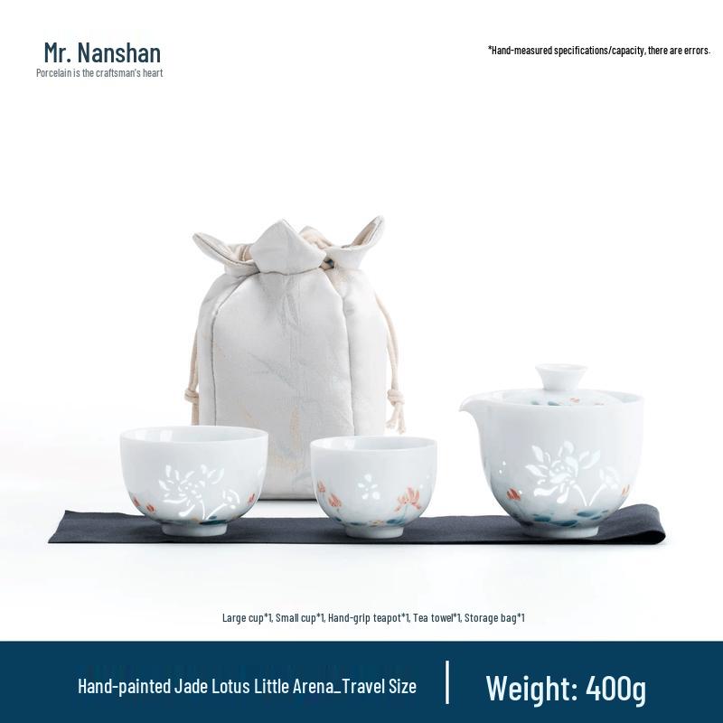 Mr. Nanshan Portable Ceramic Travel Tea Set Hand-painted Jade Lotus Travel Pack