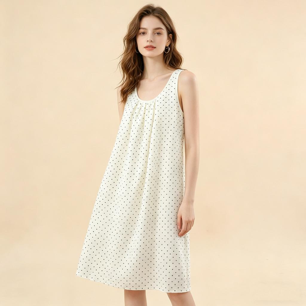 Estiva Donna Yunjin Cotone Senza Maniche Camicia da Notte Dolce Stile Ragazza Vestibilità Larga Cotone Viscosa Abito da Casa Casual Loungewear Quotidiano da Esterno Pigiami