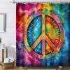 Peace Symbol Shower Curtain, 72x72 inch Polyester, Colorful Watercolor Tie Dye Hippie Peace Sign Bathroom Shower Curta Decor Set with 12 Hooks
