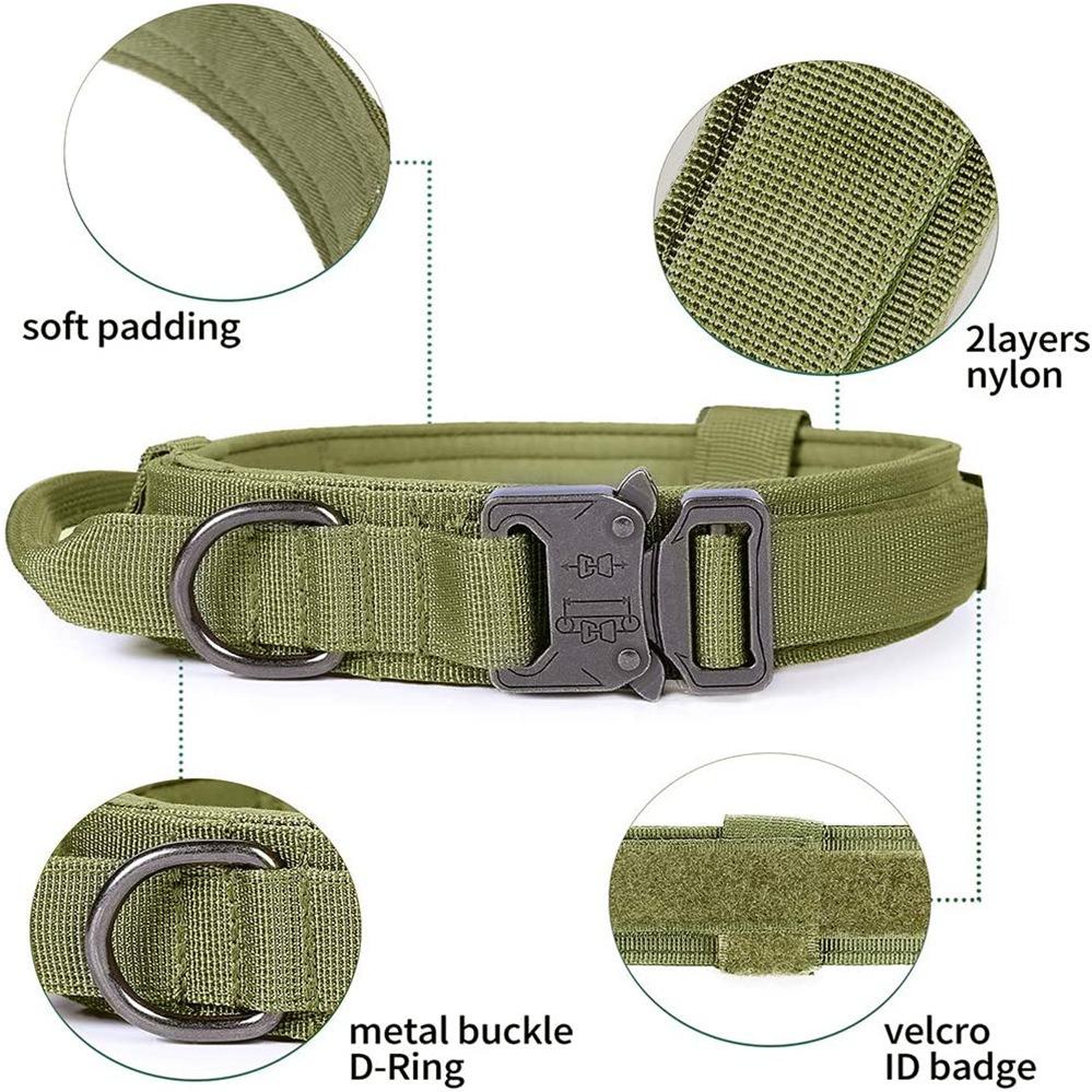 Adjustable Tactical Dogs Collar Traction Rope Military Pets Collars German Shepherd Training Medium Large Dog Pet Accessories
