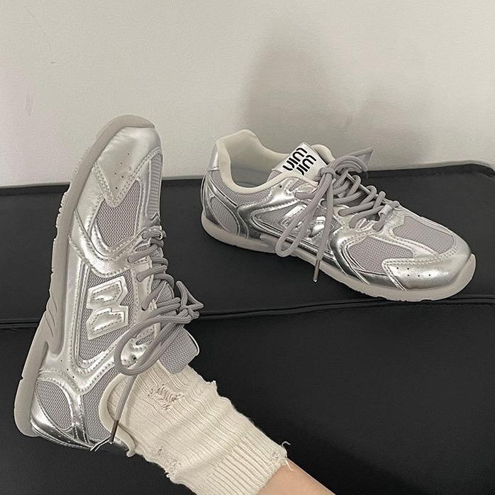 Fashion versatile silver retro flat-bottomed German training shoes women's 2025 new summer lightweight and breathable Forrest Gump sports shoes